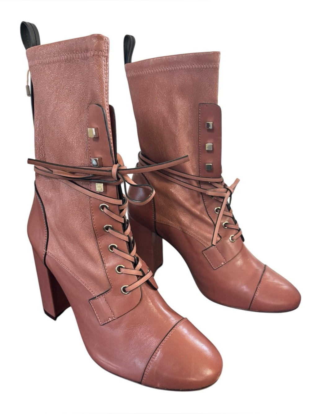 Stuart Weizmann Women's "Veruka" Lace-Up Ankle Muted Pink/Brown Boots Size 11